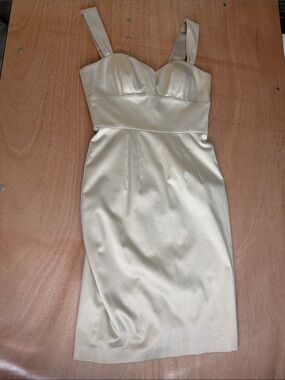 Single Cream Bustier Midi Dress with Wide Straps